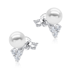 Beautiful Pearl with CZ Stone Silver Ear Stud STS-4875